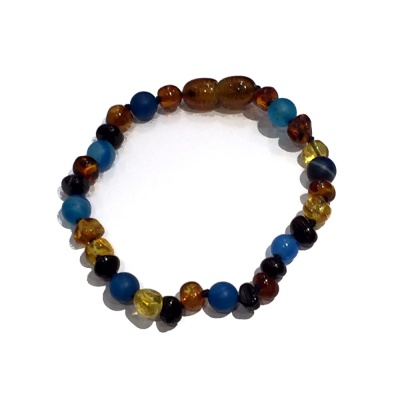 Adult Baroque Amber and Semi Precious Clasp Bracelet  - BLUE